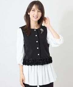 TO BE CHIC / トゥー ビー シック ノーカラージャケット | マットダンボール フリルヘムショートジレ