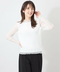 TO BE CHIC / トゥー ビー シック カットソー | ドットチュールプリーツ ハイネックプルオーバー