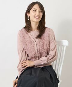 TO BE CHIC / トゥー ビー シック ブルゾン | フラワーチュールドッキング ニットカーディガン