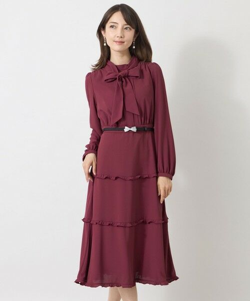 TO BE CHIC / トゥー ビー シック ロング・マキシ丈ワンピース | ミネラルテックス フリルヘムワンピース(ワイン3)