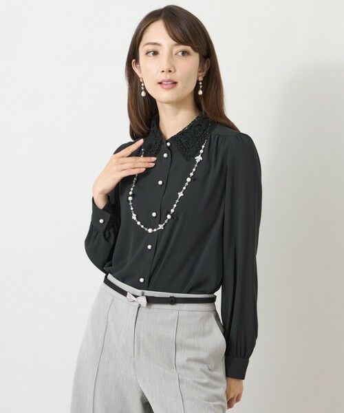TO BE CHIC / トゥー ビー シック シャツ・ブラウス | ミネラルテックス レースカラーブラウス(ブラック1)