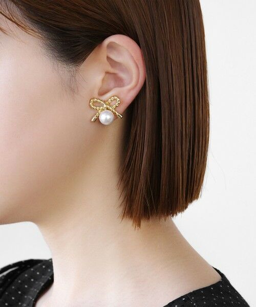 ピアス [PRIMAUTE] Ribbon Pearl Ball Earring PROMISE PEARL RIBBON EARRINGS イヤリング （ピアス