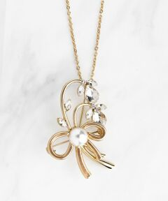 RIBBON＆FLOWER BROOCH NECKLACE 2セット ブローチネックレス