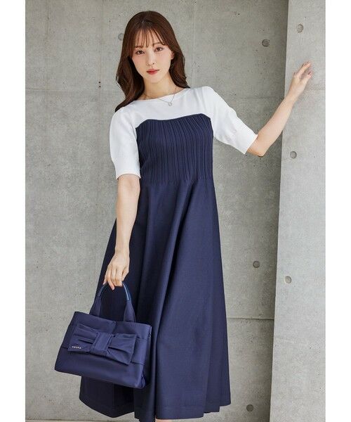 TOCCA/トッカ 【洗える】BEA TOP KNIT DRESS ニットドレス オフ×ネイビー F TOCCA/トッカ 【洗える】BEA TOP KNIT DRESS ニットドレス オフ×ネイビー F