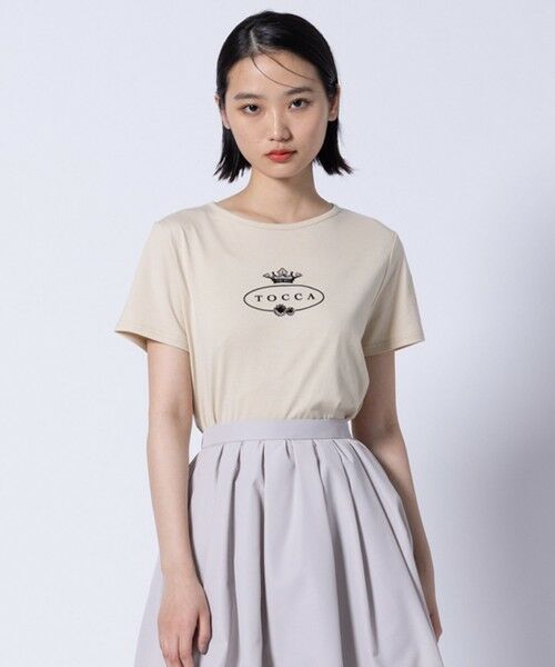 TOCCA/トッカ 【洗える】HALLMARK FLOCKY LOGO TEE Tシャツ ベージュ系 S TOCCA/トッカ 【洗える】HALLMARK FLOCKY LOGO TEE Tシャツ ベージュ系 S