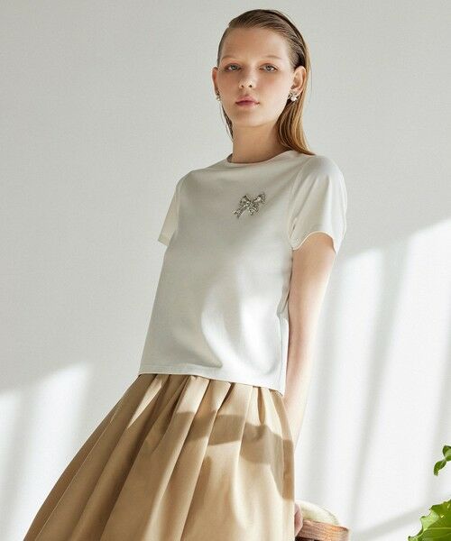 TOCCA/トッカ 【洗える】BOW BIJOUX Tシャツ アイボリー系 S TOCCA/トッカ 【洗える】BOW BIJOUX Tシャツ アイボリー系 S