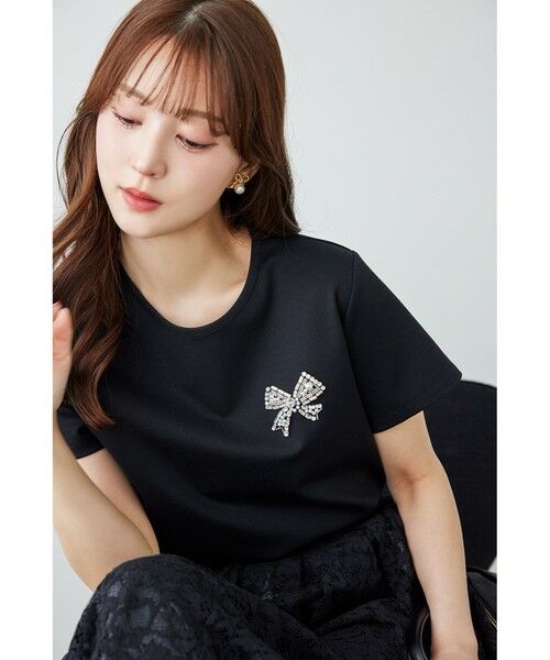 TOCCA/トッカ 【洗える】BOW BIJOUX Tシャツ ブラック系 M TOCCA/トッカ 【洗える】BOW BIJOUX Tシャツ ブラック系 M