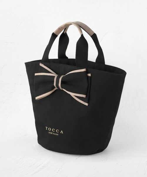 新品未使用 TOCCA トッカ トートバッグ リボン キャンバス ブラック A4サイズ対応・一部カラー撥水】T CADEAU NEW BAG フラット