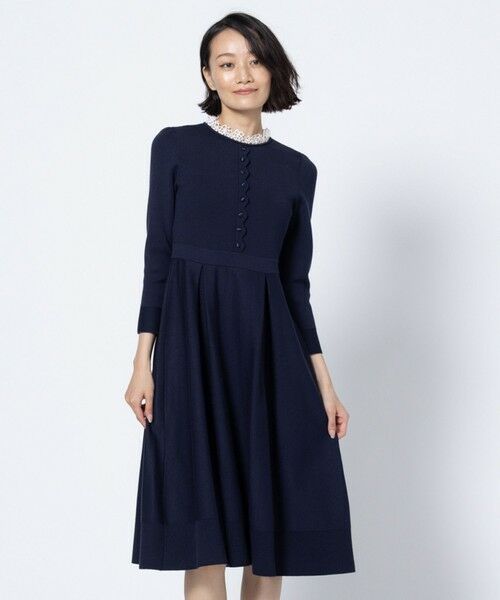 TOCCA / トッカ ミニ丈・ひざ丈ワンピース | NOBLE LACE KNIT DRESS ニットドレス(ネイビー系)