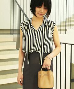 TOMORROWLAND / トゥモローランド シャツ・ブラウス | レーヨンシルクストライプ ボウタイノースリーブブラウス