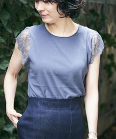 TOMORROWLAND / トゥモローランド ニット・セーター | レーヨンナイロンレースコンビ フレンチスリーブプルオーバー