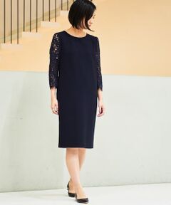 TOMORROWLAND / トゥモローランド ミニ丈・ひざ丈ワンピース | ボタニカルレースコンビ ラウンドネックワンピース