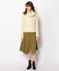 TOMORROWLAND / トゥモローランド ミニ・ひざ丈スカート | ウーステッドウールリブ アシンメトリーニットスカート