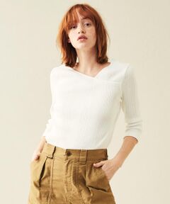 TOMORROWLAND / トゥモローランド カットソー | コットンランダムリブ アシンメトリーネックプルオーバー