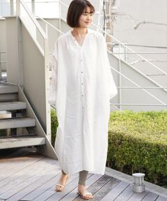 コットンリネンウールスラブ ロングシャツワンピース