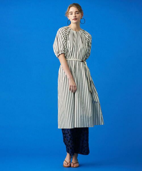 セール コットンショコラストライプ パフスリーブワンピース ロング マキシ丈ワンピース Tomorrowland トゥモローランド ファッション通販 タカシマヤファッションスクエア
