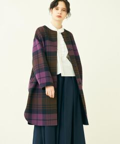 TOMORROWLAND / トゥモローランド その他アウター | ウールカシミヤリバータータンチェック ノーカラーコート