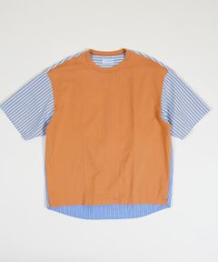 コットン天竺 ストライプシャツコンビ半袖Tシャツ