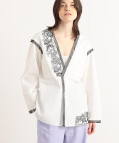 TOMORROWLAND / トゥモローランド ノーカラージャケット | コットンブロードエンブロイダリー ノーカラージャケット