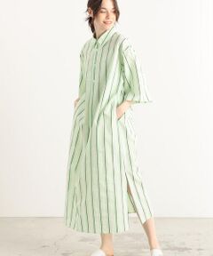 TOMORROWLAND / トゥモローランド ロング・マキシ丈ワンピース | オンブレストライプ ハーフスリーブシャツワンピース