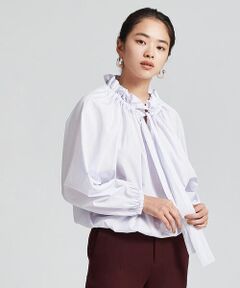 TOMORROWLAND / トゥモローランド シャツ・ブラウス | ボンボンストライプ ネックフリルブラウス