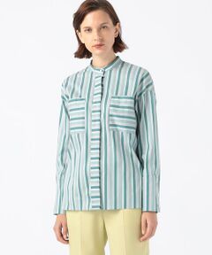 TOMORROWLAND / トゥモローランド シャツ・ブラウス | ストレッチブロードストライプ スタンドネックシャツ