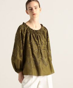 TOMORROWLAND / トゥモローランド シャツ・ブラウス | パネルエンブロイダリー ギャザーネックブラウス