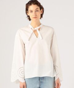 カットワークエンブロイダリー ボウタイブラウス