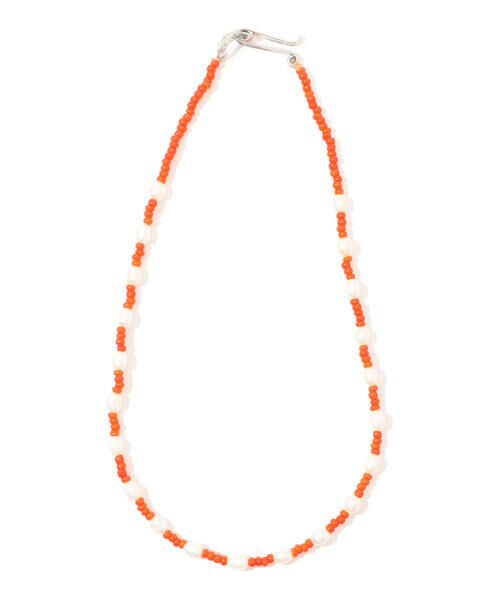 ネックレス【タサキ　5サークルシークレットパール】ホワイトオレンジカラー系ネックレス
