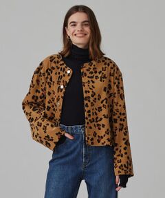 TOMORROWLAND / トゥモローランド ノーカラージャケット | コーデュロイレオパードプリント クルーネックジャケット