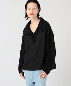 TOMORROWLAND / トゥモローランド カットソー | ウールケーブルニットコンビ セーラーカラープルオーバー