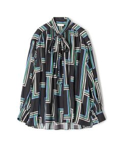 TOMORROWLAND / トゥモローランド シャツ・ブラウス | ステップラインプリント ワイドボウタイブラウス