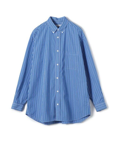A169 【美品】 トゥモローランド シャツ 長袖 ストライプ 藍色×白 L 綿