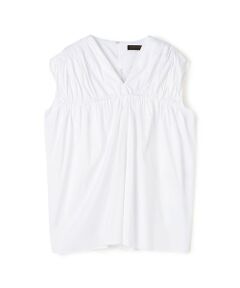 TOMORROWLAND / トゥモローランド シャツ・ブラウス | ストレッチブロード ギャザーノースリーブブラウス