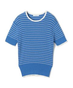 TOMORROWLAND / トゥモローランド ニット・セーター | コットンナイロンケーブルボーダー ハーフスリーブプルオーバー