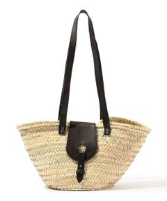 KECH LES ESSENTIELS RAFFIA FLAP SM レザーハンドルかごバッグ