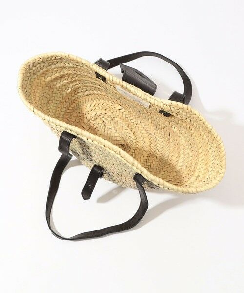 KECH LES ESSENTIELS RAFFIA FLAP SM レザーハンドルかごバッグ