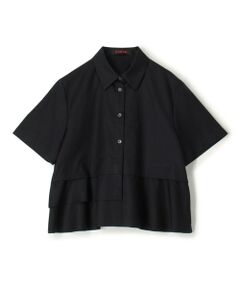 TOMORROWLAND collection フリルヘムブラウス 黒 36 コットンストレッチポプリン アシンメトリーヘムブラウス