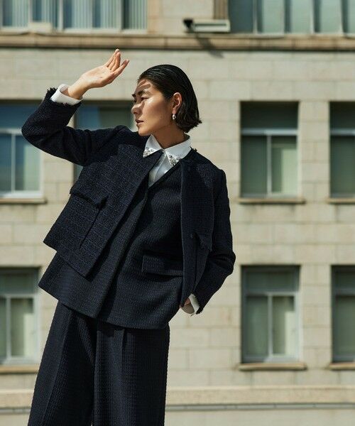 TOMORROWLAND / トゥモローランド ノーカラージャケット | ラメミックスツイード セミダブルクルージャケット | 詳細15