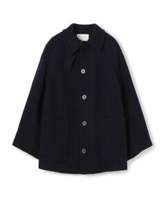 TOMORROWLAND / トゥモローランド ステンカラーコート | ウールヘリンボーン ワイドスリーブハーフコート