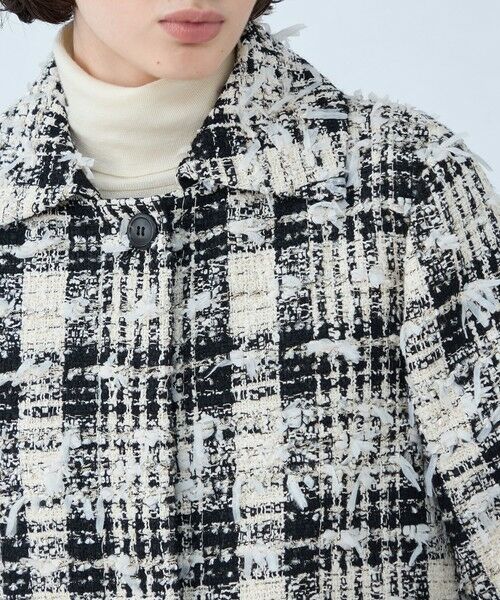 TOMORROWLAND / トゥモローランド ステンカラーコート | ファンシーモノトーンチェック トラペーズハーフコート | 詳細6