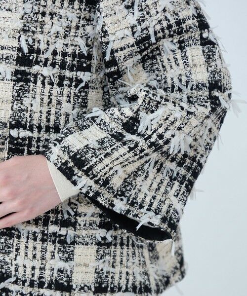 TOMORROWLAND / トゥモローランド ステンカラーコート | ファンシーモノトーンチェック トラペーズハーフコート | 詳細7