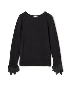 BALLSEY黒ニット×白シャツト ダブルフェイスフォックス ウエストギャザーカーディガン