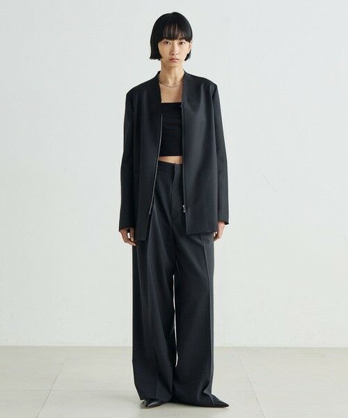 TOMORROWLAND / トゥモローランド ノーカラージャケット | ウールシャンブレー ジップジャケット | 詳細1