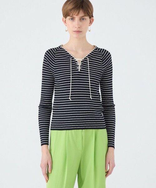 TOMORROWLAND / トゥモローランド ニット・セーター | ランダムリブボーダー レースアッププルオーバー | 詳細2