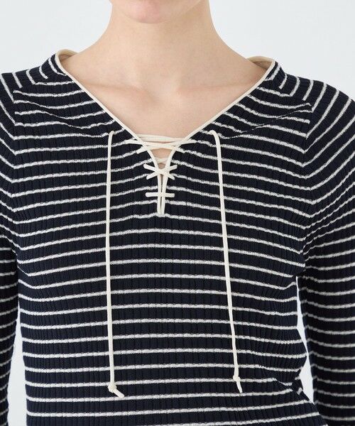 TOMORROWLAND / トゥモローランド ニット・セーター | ランダムリブボーダー レースアッププルオーバー | 詳細5