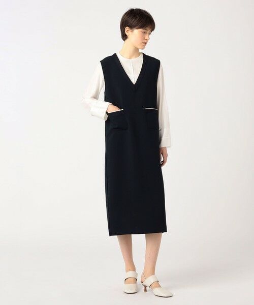 TOMORROWLAND / トゥモローランド ロング・マキシ丈ワンピース | ニットコンビダブルクロス パッチポケットワンピース | 詳細1