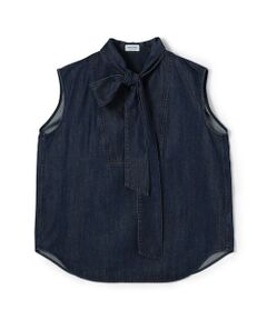 TOMORROWLAND / トゥモローランド シャツ・ブラウス | コットンセルロースデニム ボウタイノースリーブブラウス