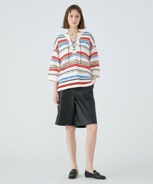 TOMORROWLAND / トゥモローランド ニット・セーター | パイルボーダー レースアッププルオーバー | 詳細1