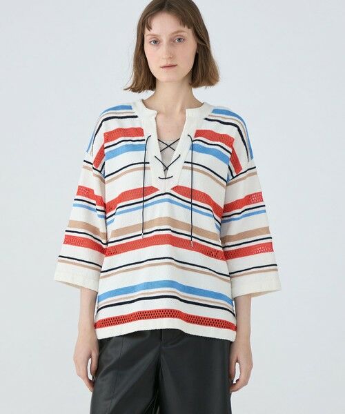 TOMORROWLAND / トゥモローランド ニット・セーター | パイルボーダー レースアッププルオーバー | 詳細2